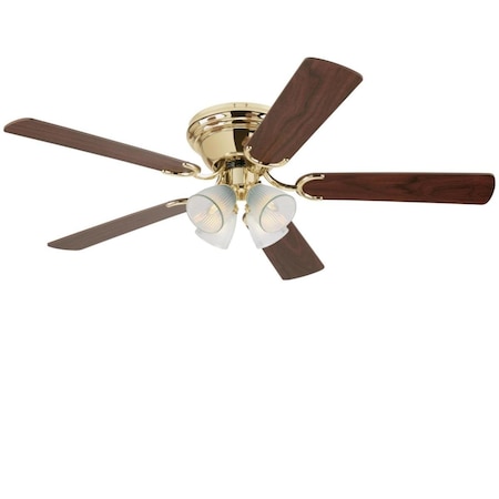 Brightbomb 52 in. Ceiling Fan, Dimmable LED Light Fixture Polished Brass Finish Walnut & Oak Clear Ribbed Glass BR2690184